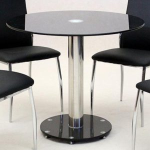 Aeres Round Black Glass Dining Table With Chrome Base