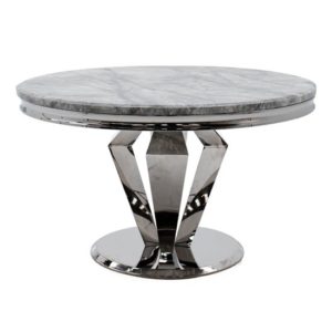 Arleen Round Marble Dining Table With Steel Base In Grey
