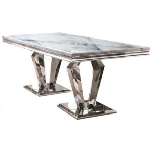 Arleen Medium Marble Dining Table With Steel Base In Grey