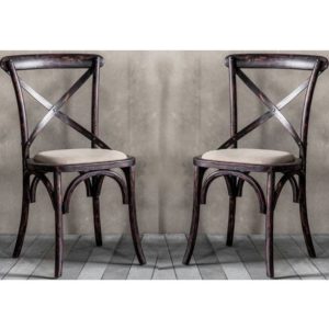 Cafe Cross Back Black Wooden Dining Chairs In Pair