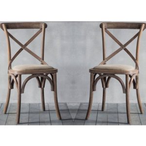 Caria Cross Back Natural Wooden Dining Chairs In A Pair