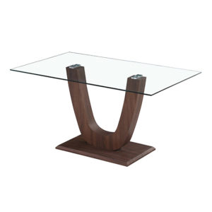 Calliroe Clear Glass Dining Table With Walnut Base