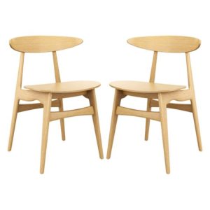 Clynnog Natural Oak Wooden Dining Chairs In Pair