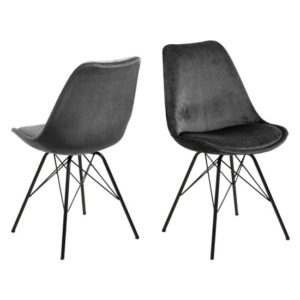 Edisto Dark Grey Velvet Dining Chairs In Pair