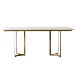Evartania White Marble Dining Table With Gold Metal Base