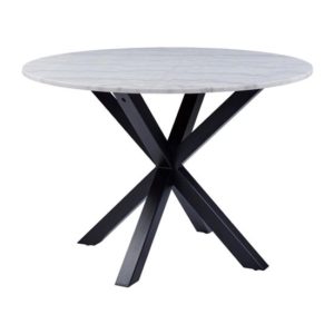 Hyeres Marble Dining Table Round In White With Matt Black Legs