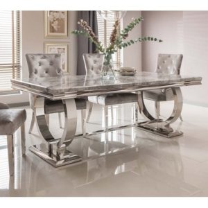 Kelsey Large Marble Dining Table With Steel Base In Grey