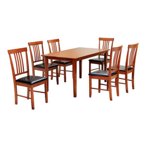 Makimi Wooden Dining Set With 6 Chairs In Mahogany