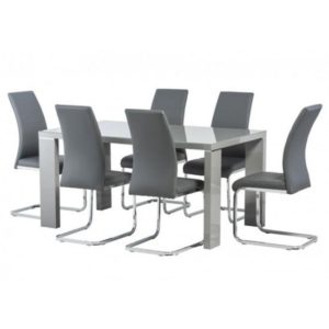 Sako Glass Top Dining Set In Grey High Gloss With 6 Sako Chairs