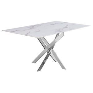 Sorel Marble Effect Glass Dining Table In White And Grey
