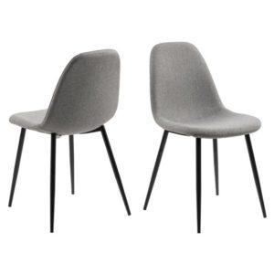 Woodburn Light Grey Fabric Dining Chairs With Metal Leg In Pair