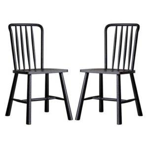 Burbank Black Oak Wood Dining Chairs In Pair