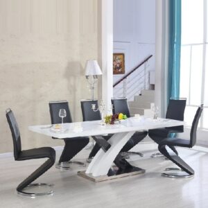 Axara Large Extending Black Dining Table 8 Summer Black Chairs