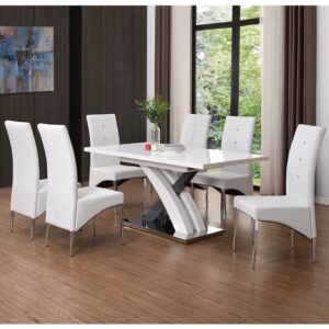 Axara Large Extending Grey Dining Table 6 Vesta White Chairs