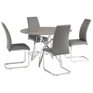 Jadzia 120cm Grey Marble Dining Table 4 Huskon Grey Chairs