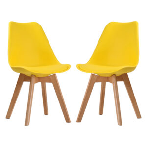 Livre Yellow Plastic Dining Chairs With Wooden Legs In Pair