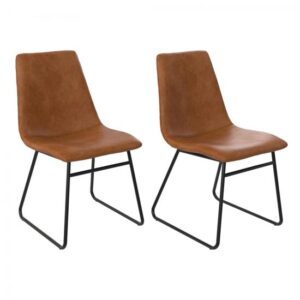 Bowdon Caramel Leather Dining Chairs With Black Frame In Pair