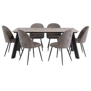 Rivky 180cm Grey Marble Dining Table 6 Raisa Graphite Chairs