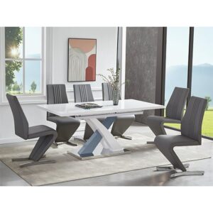 Axara Extending White Grey Gloss Dining Table 6 Gia Grey Chairs