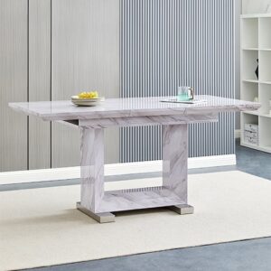Lorence Extendable Wooden Dining Table In Grey Marble Effect