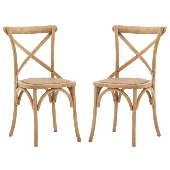 Caria Natural Wooden Dining Chairs With Rattan Seat In A Pair