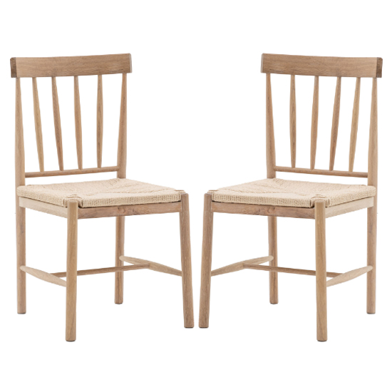 Elvira Natural Wooden Dining Chairs With Rope Seat In Pair