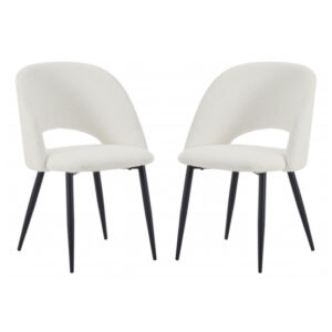Auburn White Boucle Fabric Dining Chairs In Pair