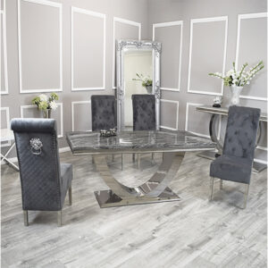Avon Dark Grey Marble Dining Table 4 Elmira Dark Grey Chairs