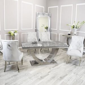 Avon Light Grey Marble Dining Table 4 Dessel Light Grey Chairs