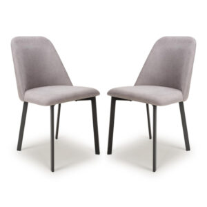 Lenoir Light Grey Linen Effect Fabric Dining Chairs In Pair