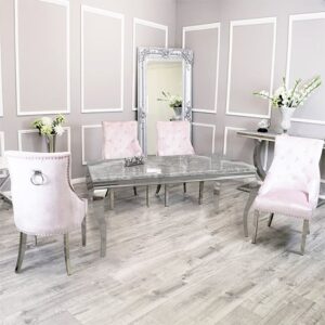 Laval Light Grey Marble Dining Table 6 Dessel Pink Chairs