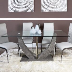 Liberty Clear Glass Dining Table With Grey Wooden Base