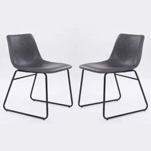 Mattox Grey PU Leather Dining Chairs In Pair