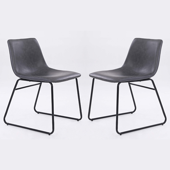 Mattox Grey Faux Leather Dining Chairs In Pair