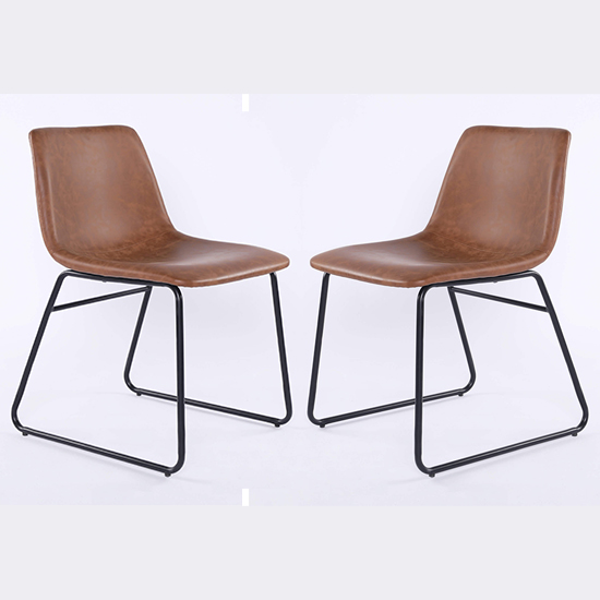 Mattox Tan Faux Leather Dining Chairs In Pair