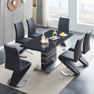 Parini Extending Black High Gloss Dining Table 6 Black Chairs