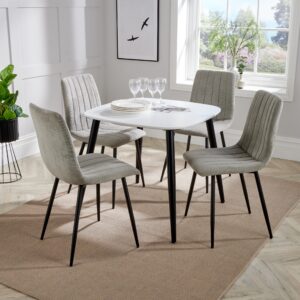 Arta Square White Dining Table 4 Light Grey Straight Chairs