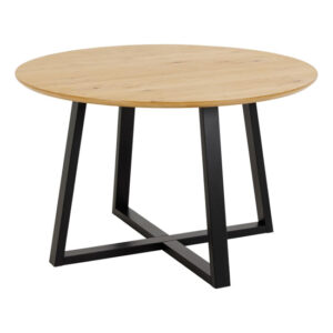 Malang Wooden Dining Table Round In Oak With Black Legs