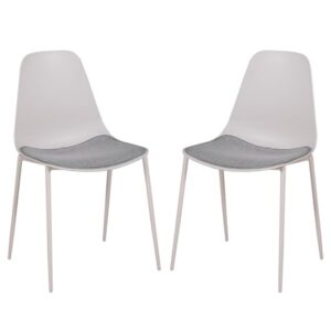 Naxos Stone Metal Dining Chairs With Fabric Seat In Pair