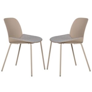 Haile Taupe Metal Dining Chairs With Woven Fabric Seat In Pair