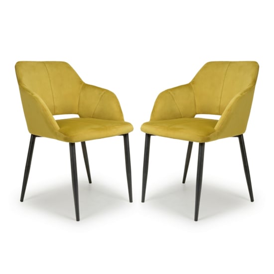 Narva Lime Gold Brushed Velvet Dining Chairs In Pair