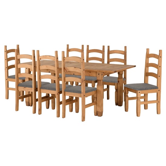 Central Extending Wooden Dining Table 8 Chairs In Waxed Pine