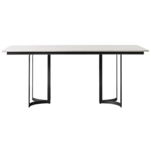Evartania White Marble Dining Table With Black Metal Base