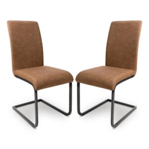 Lansing Tan Faux Leather Dining Chairs In Pair