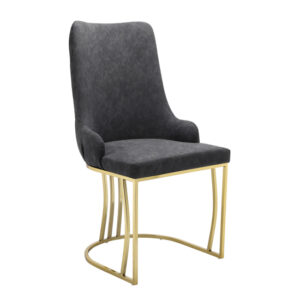 Brixen Faux Leather Dining Chair In Charcoal With Gold Frame
