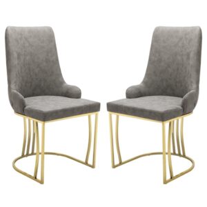 Brixen Grey Faux Leather Dining Chairs With Gold Frame In Pair
