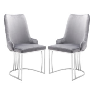 Brixen Grey Plush Velvet Dining Chairs Silver Frame In Pair