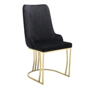 Brixen Plush Velvet Dining Chair In Black With Gold Frame