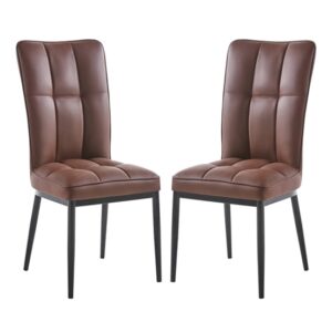 Tavira Brown Faux Leather Dining Chairs With Black Legs In Pair