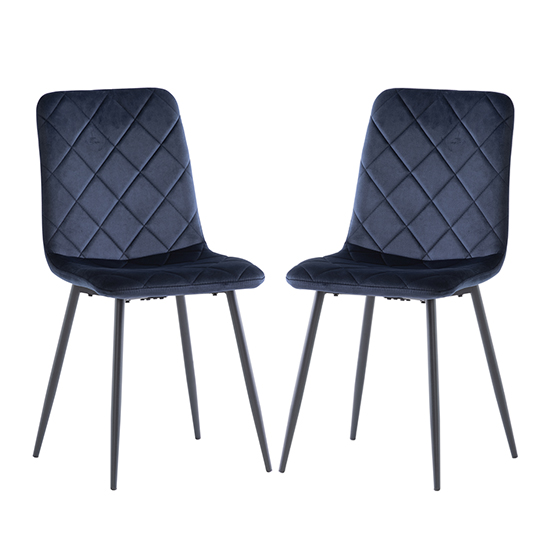 Basia Deep Blue Velvet Fabric Dining Chairs In Pair